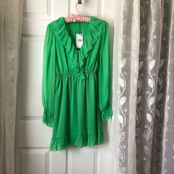 New Mango MNG Textured ruffled dress, women size small, size US 4 - Picture 4 of 11